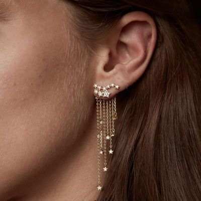 Rhinestones Stars Tassel Drop Longer Earrings for Bridal
