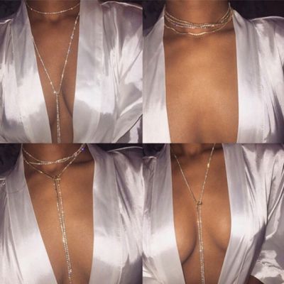 Sexy Rhinestone Back Necklace Bikini Layer Body Chain 