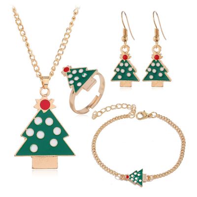 Christmas Tree Jewelery Set Necklace Pendant Ring Earrings Sets