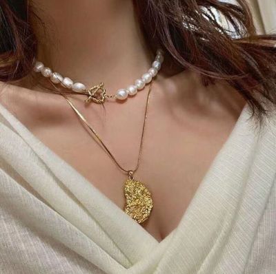 Trendy Heart Pearl Cross Pendants Layer Necklace for Party