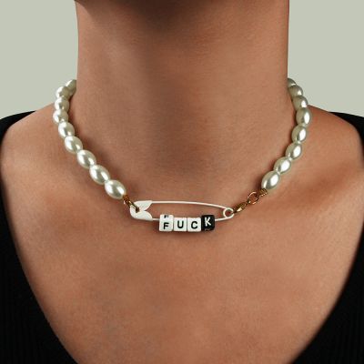 Trendy Pearls Choker Alphabet Necklace Party Jewelry