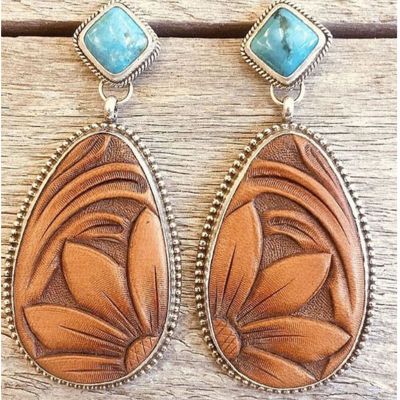 Turquoise Vintage Oval Flower Dangle Earrings for Outgoing