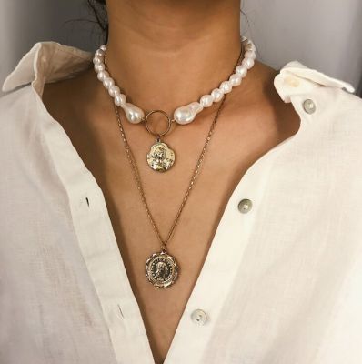 Vintage Pendant Necklace Pearl Layer Necklace