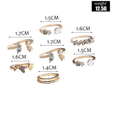 Vintage Rhinestone Butterfly Open Ring Layer Midi Ring Set 7 PC