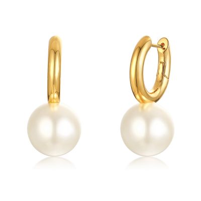 White Faux Pearl Hoop Earrings