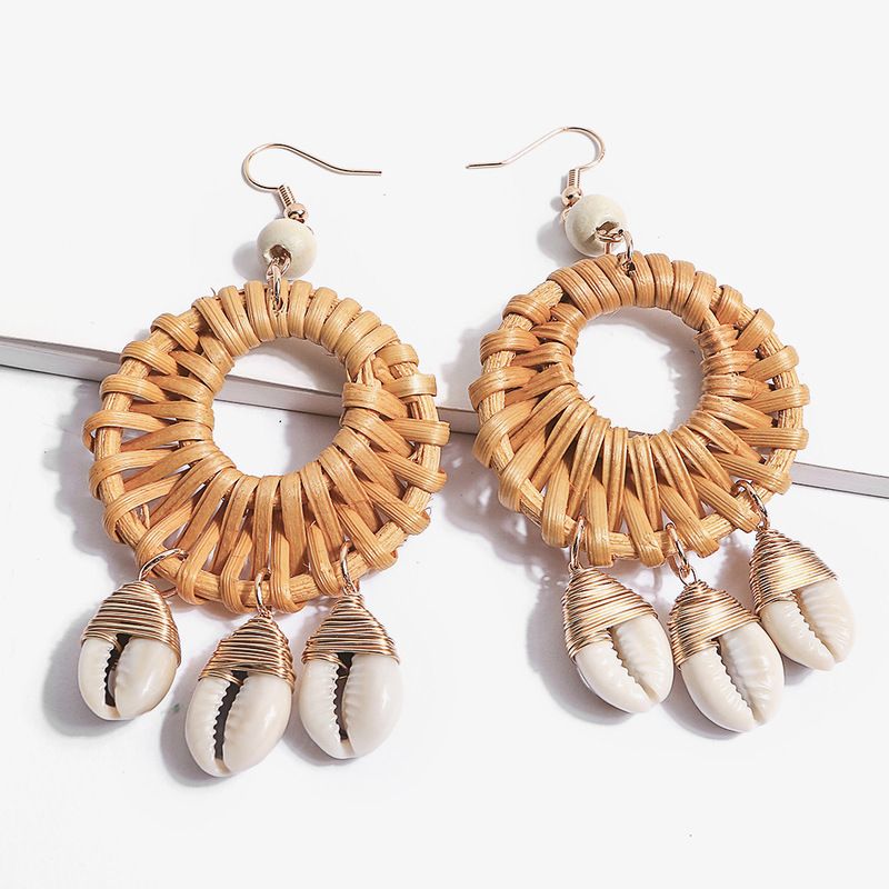 Circle Straw Woven Shell Drop Dangle Earrings for Beach for $22.99 |  Dazzleluna
